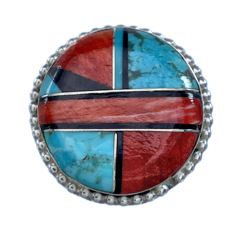 Native American Sterling Silver Multicolor Inlay Ring Size 7-1/4 NN20654